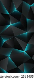 Dark low poly smartphone wallpaper. Abstract geometric background with triangles. Shining broken lines, triangle. Gray cyan blue background. Polygonal design, futuristic style. Vector illustration