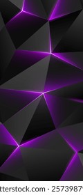 Dark low poly smartphone wallpaper. Abstract geometric background with triangles. Gray purple background. Shining lines, triangle. Concept innovation. Polygonal futuristic design. Vector illustration