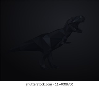 Dark Low Poly Vector Dinosaur Polygonal Tyrannosaurus 3D Rendering