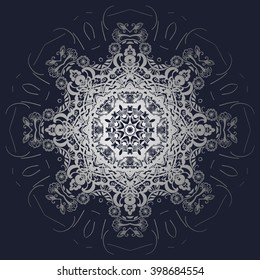 dark and luxurious silver pattern. Vintage element for design in Victorian style. Ornamental lace tracery. Ornate floral decor for wallpaper. 