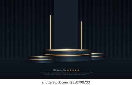 Dark luxury 3d podium stage background. Stage showcase. Platforms vector geometric design