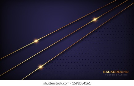 Dark luxury abstract purple paper shapes background with golden line decoration. Texture with golden shiny light. Vector illustration.