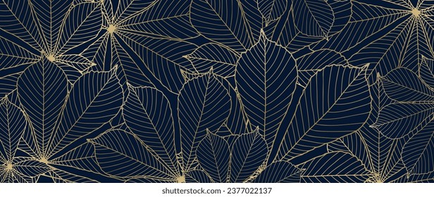 Dark luxury botanical background with golden chestnut leaves. Luxury vector background for decor, wallpaper, covers, cards and presentations.