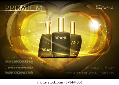 Dark Luxury cosmetic branding ready nail polish packaging collection with gold cap and blank space for your design vector illustration