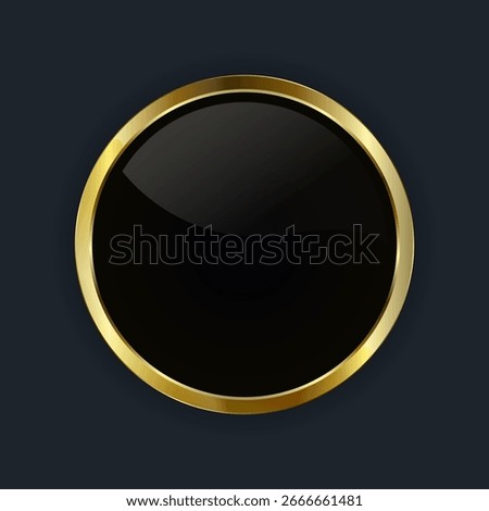 Dark Luxury metalic circle button, icon vector used for UI and Digital elements with Smooth rounded edges in lustrous gold border, vector illustration