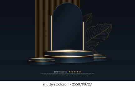 Fondo de escenario de podio de lujo oscuro. Escaparate escénico. Diseño geométrico de Vector de plataformas