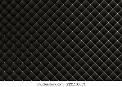 Dark luxury upholstery leather texture vector background  Black quilted pattern and golden beads   chains 