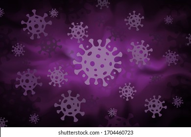Fondo del coronavirus magenta oscuro. Un brote de infección por el virus COVID-19 en el mundo. Prevención del coronavirus, cuarentena. Neumonía. Pandemia de gripe. Ilustración del vector