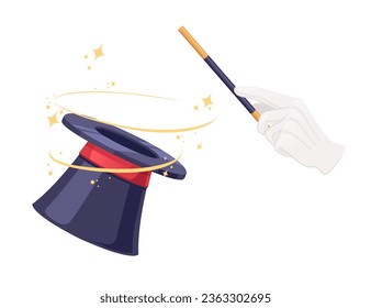 Dark magic hat with red line vector illustration isolated on white background