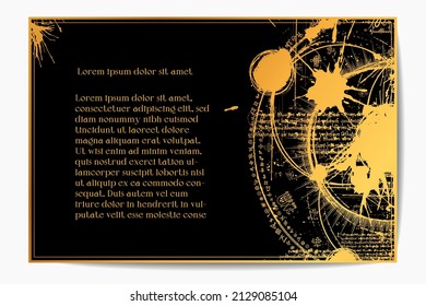 Dark magic poster  sample with text example. Halloween or party invitation sample. Poster with alchemy symbols and space for text.