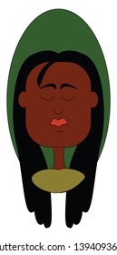 A dark man meditating with green background vector color drawing or illustration