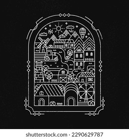 Dark Map Countryside Field. Vector Illustration of Natural Landscape.