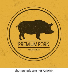 Dark mark for pork.Silhouette of pig.Grunge effect.Vector symbol