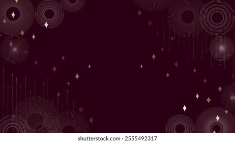 Dark maroon abstract design with concentric dotted circles and geometric shapes, creating an elegant and modern aesthetic. 