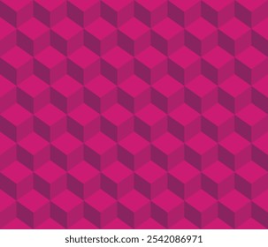 Dark maroon pink geometrical cubes seamless pattern