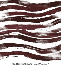 Dark maroon and white zebra stripes, brush strokes seamless pattern. striped patern,  Watercolor print in rustic vintage style, textile or wallpapers.