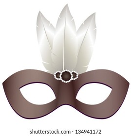 dark mask with white feathers