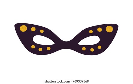 Dark masquerade mask icon isolated on white background. Vector illustration with part of carnival costume decorated with golden rhinestones