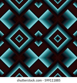 Dark matte seamless pattern of diamonds shining turquoise