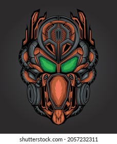 Dark mecha robot head illustration
