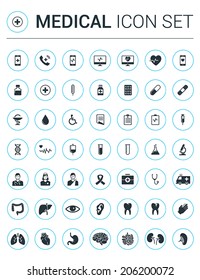 Dark medical icon set in light blue circle strokes