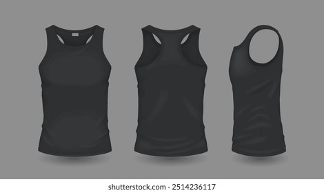 Camisas sem mangas homens escuros com símbolo maquete conjunto de contorno de vetor razoável. Móveis de verão com modelos 3d de formato de símbolo em fundação fraca