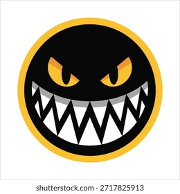 Dark menacing monster emblem isolated vector illustration on white background