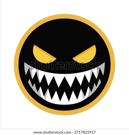 Dark menacing monster emblem isolated vector illustration on white background