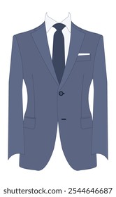 Dark men's suit with blue tie and white shirt isolated on white background. Business suit. Men's suit.
