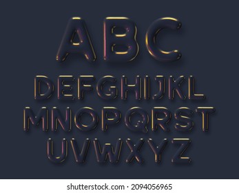 Dark metal alphabet vector set. 3d realistic glossy metallic typeface. Decorative luxury letters with reflection effect for banner, cover, birthday or anniversary, holiday party.