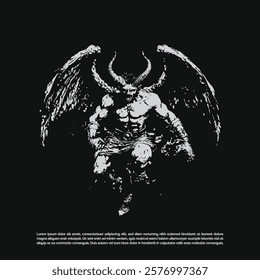 Dark metal art flying demon lucifer, Angry devil demon isolated on black background