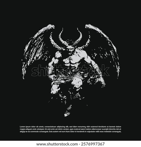 Dark metal art flying demon lucifer, Angry devil demon isolated on black background