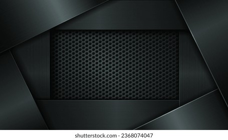 Dark metal background with rectangular frame. Vector illustration.