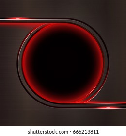 Dark metal background with a red backlighting round hole. Vector illustration.