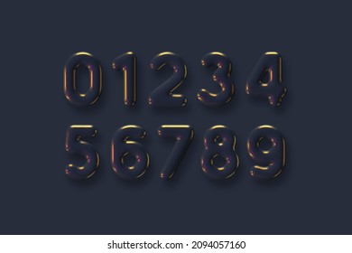 Dark metal numbers vector set. 3d realistic iridescent metallic characters. Decorative elements with reflection effect for sale banner, cover, birthday or anniversary party.