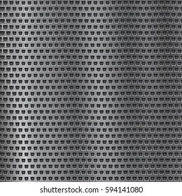 Dark metal perforated background. Abstract industrial surface. Vector 3d illustration