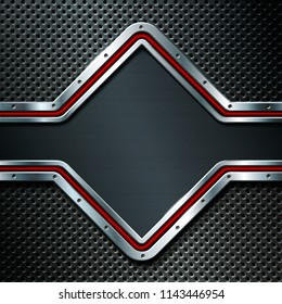 Dark metal perforated background. For industrial and technology design. Vector illustration. 