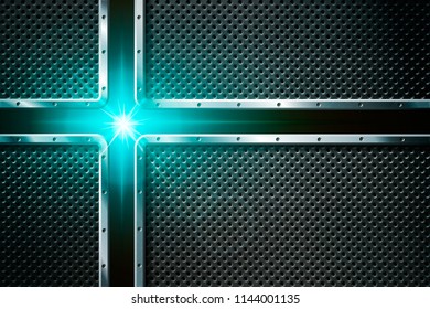 Dark metal perforated background. For industrial and technology design. Vector illustration. 