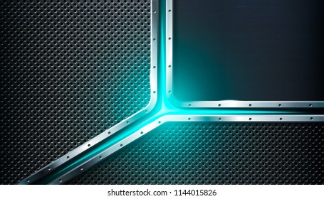 Dark metal perforated background. For industrial and technology design. Vector illustration. 