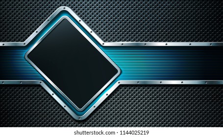 Dark metal perforated background. For industrial and technology design. Vector illustration. 