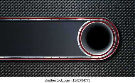 Dark metal perforated background with place for text. For industrial and technology design. Vector illustration. 
