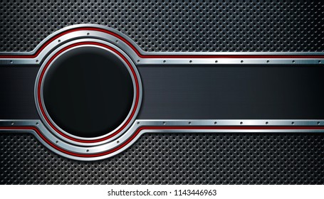 Dark metal perforated background with place for text. For industrial and technology design. Vector illustration. 