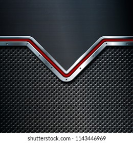 Dark metal perforated background with place for text. For industrial and technology design. Vector illustration. 