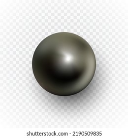 Dark metal sphere with shadow on transparent background. Vector design element