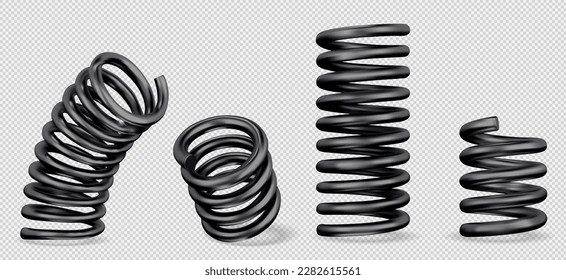 dark metal spring silver realistic set with swirls isolated vector illustration. isolated on transparent background svg