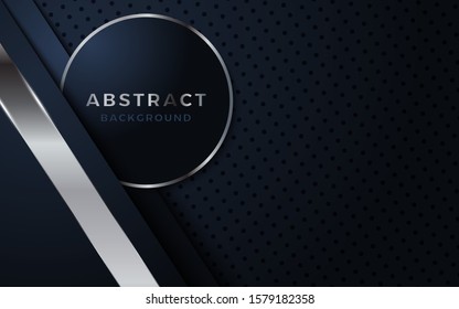 Dark metallic abstract background with black overlay layers. Texture with silver line and glitter dots element decoration.
