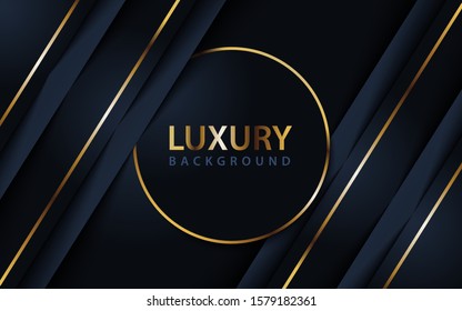 Dark metallic abstract background with black overlay layers. Texture with golden line and glitter dots element decoration.