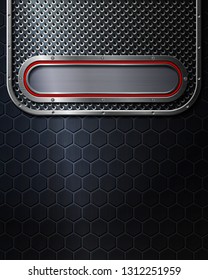 Dark metallic background with frame. For industrial and technology design. Vector illustration.