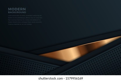 Dark metallic background overlap layer with golden lines. Texture with silver and gold glitter dots element decoration.