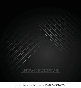Fundo geométrico abstrato metálico escuro com linhas diagonais de prata brilhantes sutis que se cruzam em um ponto central